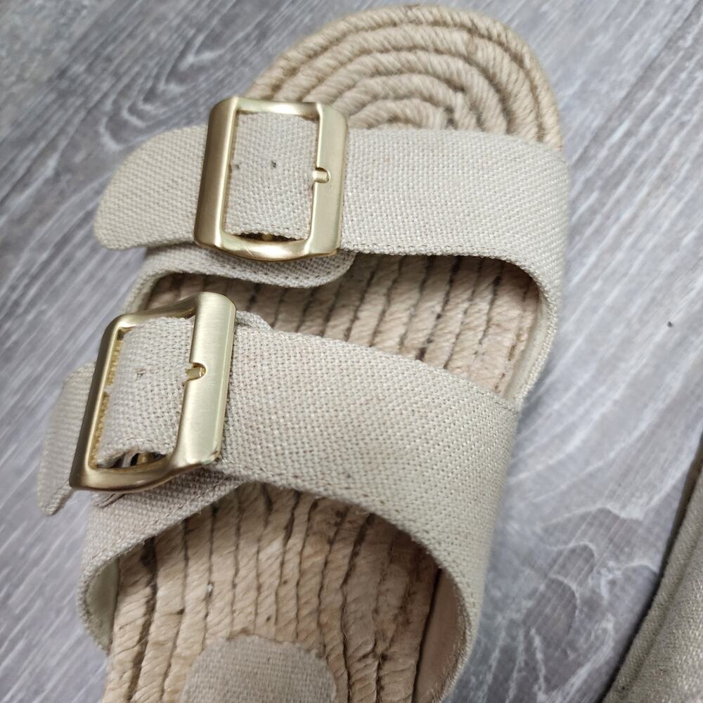 Haute Hippie Beige Canvas & Jute Wrapped Double Buckle Size 7.5M